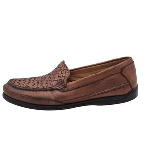 Dockers Shoes Mens Size 10 Brown Leather Slip On Woven Loafers Casual Comfort